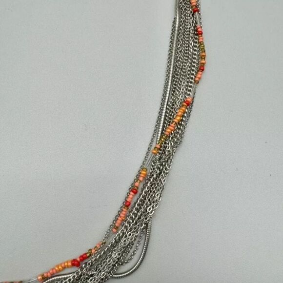 Vera Wang NecklacE Coral Pink Beads Silver Tone Layered Strands NWOT 28"-30" - Picture 4 of 10